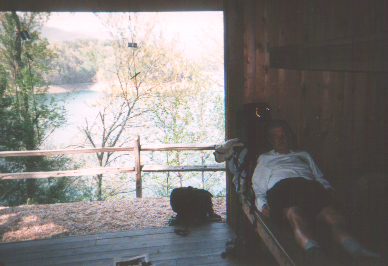 Dick napping in a shelter; taking care of those feet